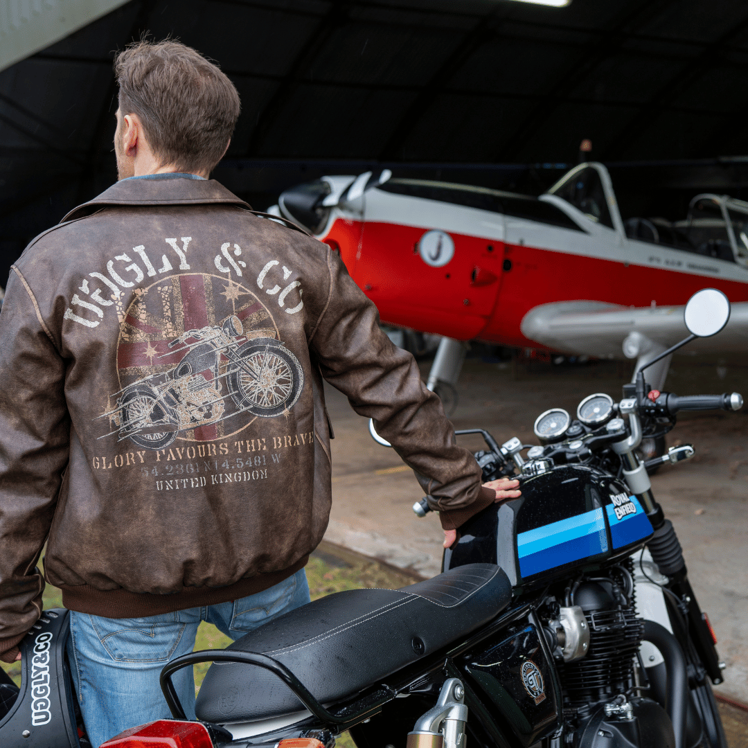 Uggly and Co Aviation Bomber Jacket – Distressed PU Leather Moto