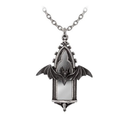 Alchemy Gothic Bat Necklace – Pewter Cathedral Window Pendant