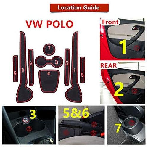 VW Polo 2011-2015 Non-Slip Interior Door & Cup Holder Mats - Red 9pcs
