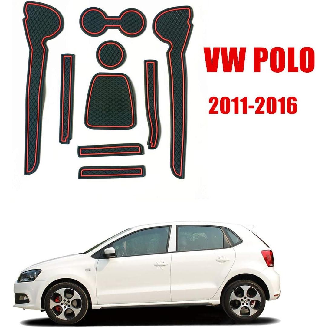 VW Polo 2011-2015 Non-Slip Interior Door & Cup Holder Mats - Red 9pcs