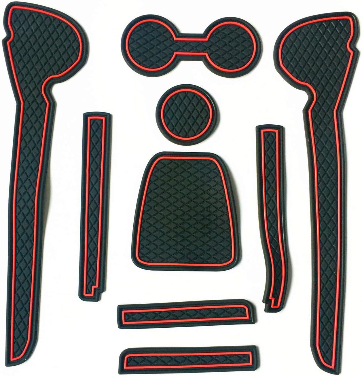 VW Polo 2011-2015 Non-Slip Interior Door & Cup Holder Mats - Red 9pcs