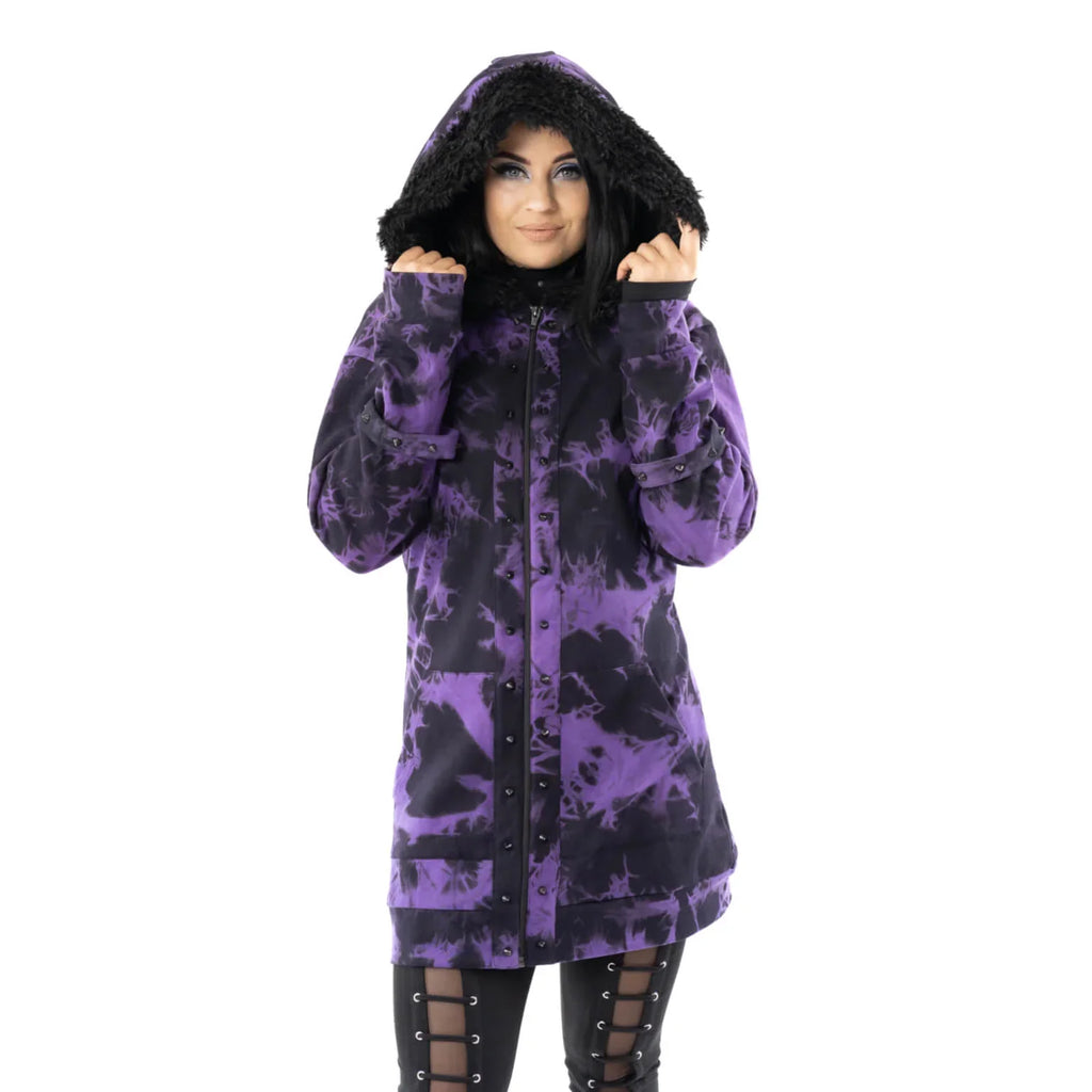 Heartless Catriona Black and Purple Tie Dye Fleece Hooded Jacket