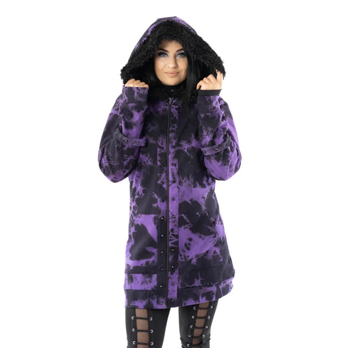 Heartless Catriona Black and Purple Tie Dye Fleece Hooded Jacket
