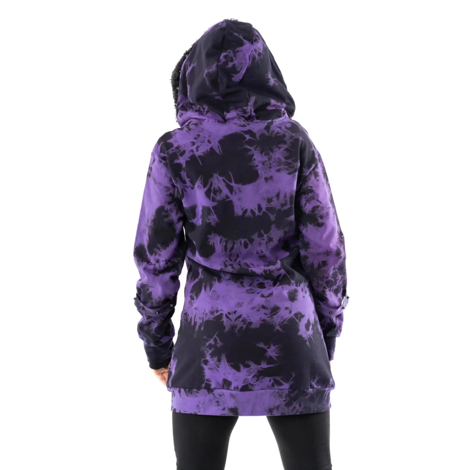 Heartless Catriona Black and Purple Tie Dye Fleece Hooded Jacket