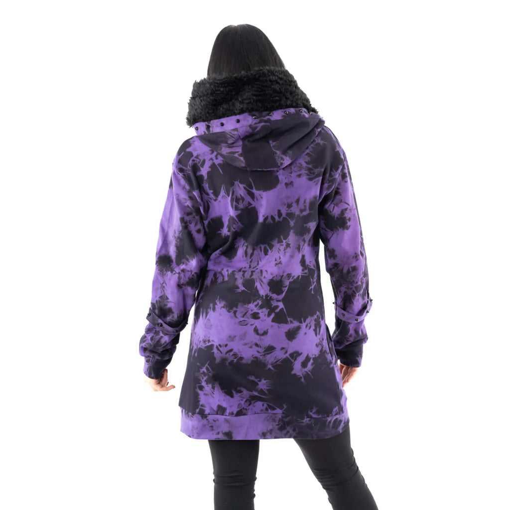 Heartless Catriona Black and Purple Tie Dye Fleece Hooded Jacket
