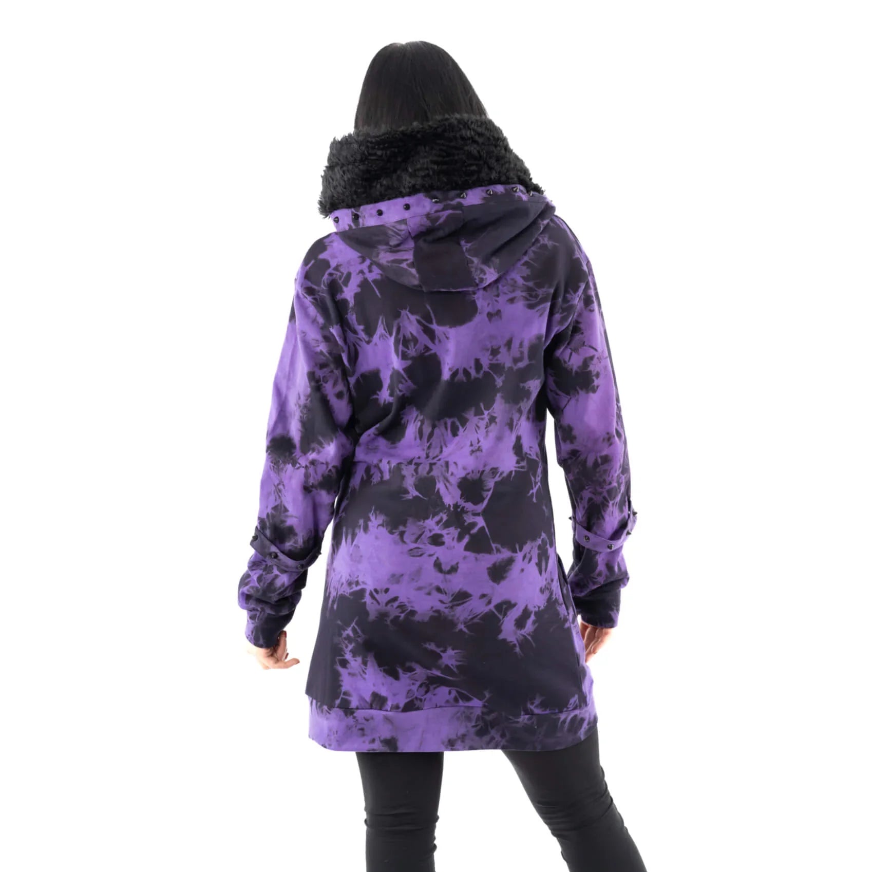 Heartless Catriona Black and Purple Tie Dye Fleece Hooded Jacket