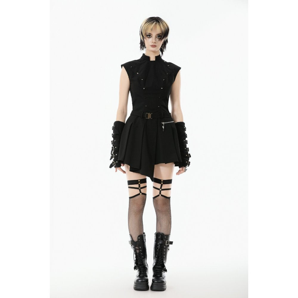 Dark in Love Cassia Black Pleated Mini Dress – Buckled Goth Style