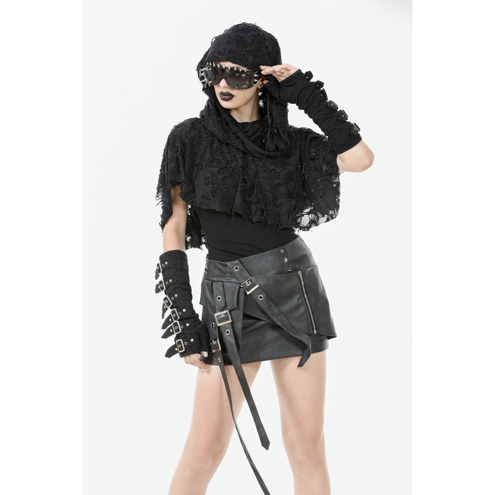Dark in Love Nyx Distressed Shredded Hooded Poncho | Gothic Lace Cape