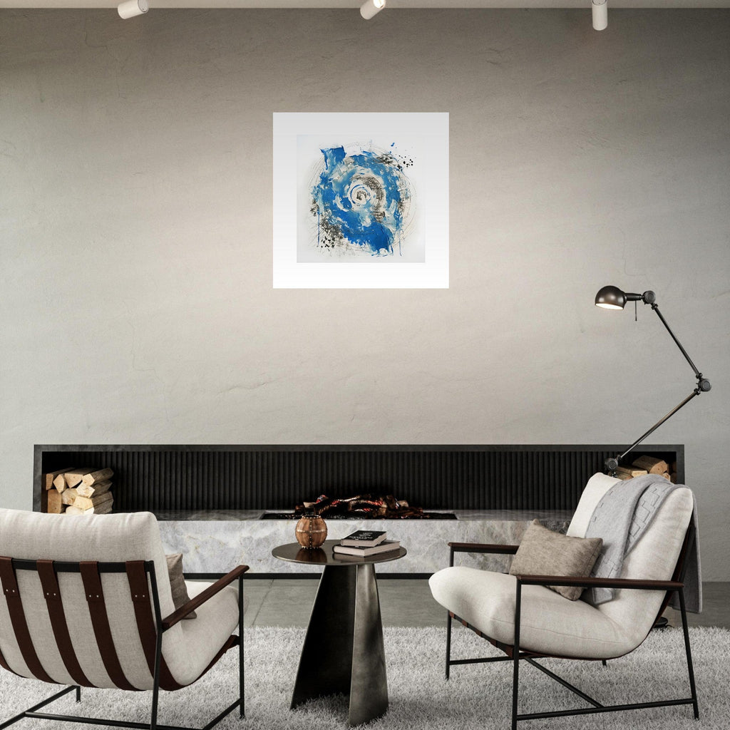 Abstract Blue & White Impasto Art Print – Modern Wall Poster