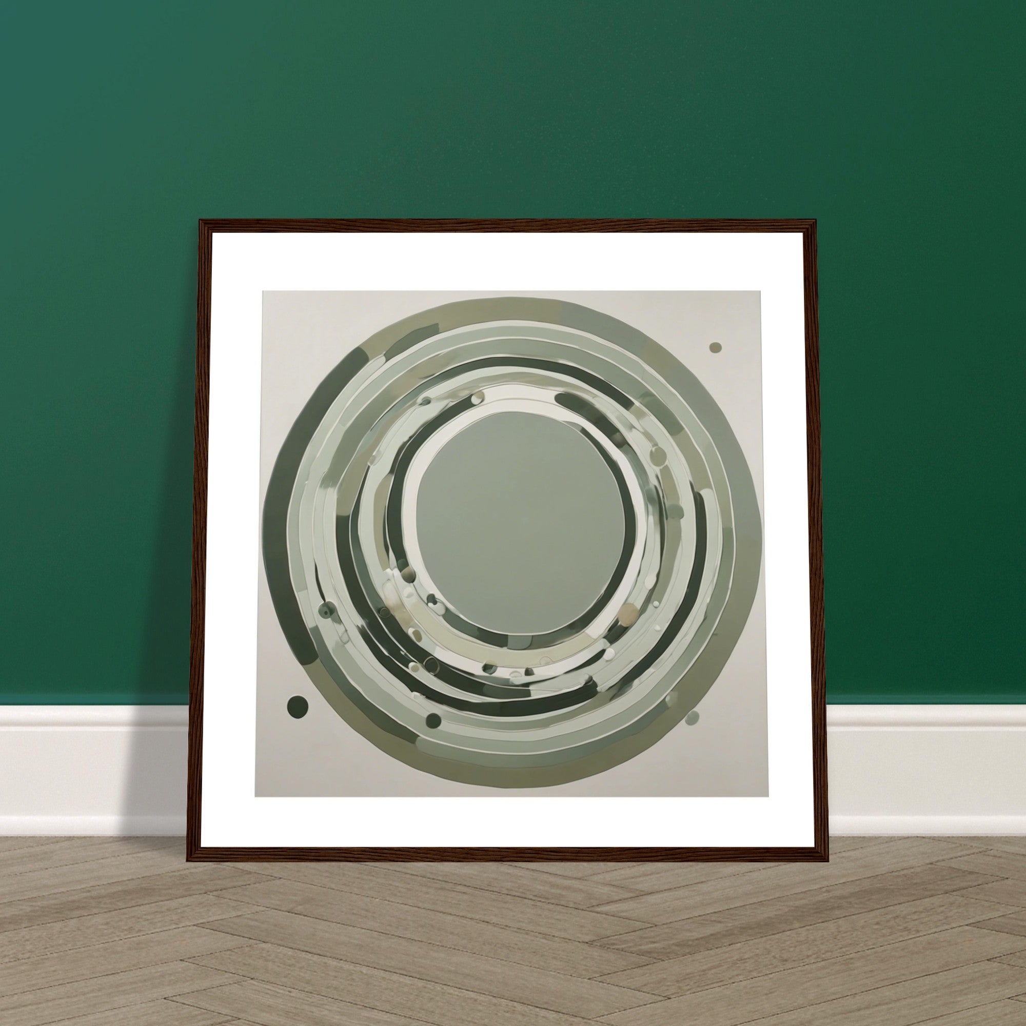 Sage Green Circular Abstract Framed Poster – Minimalist Geometric Wall Art