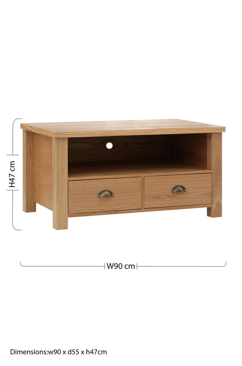 Orsina Westbury Media Unit – Natural Oak Grain TV Stand with Drawers