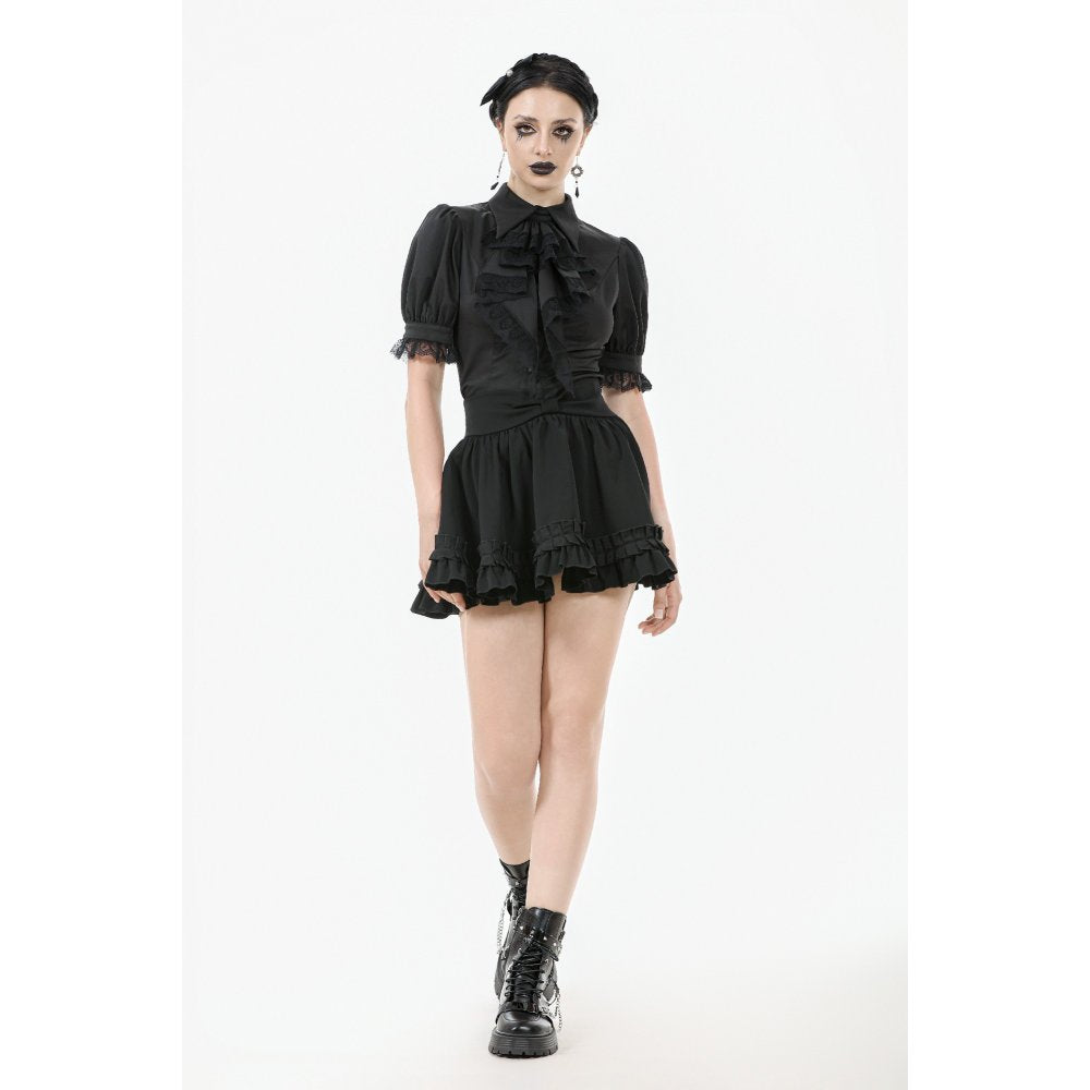 Dark in Love Viktoria Gothic Blouse – Black Lace Ruffle Victorian Top