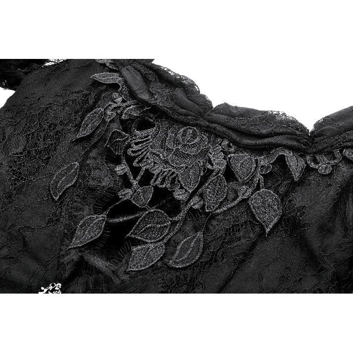 Dark in Love Morwenna Black Lace Gothic Maxi Dress with Train