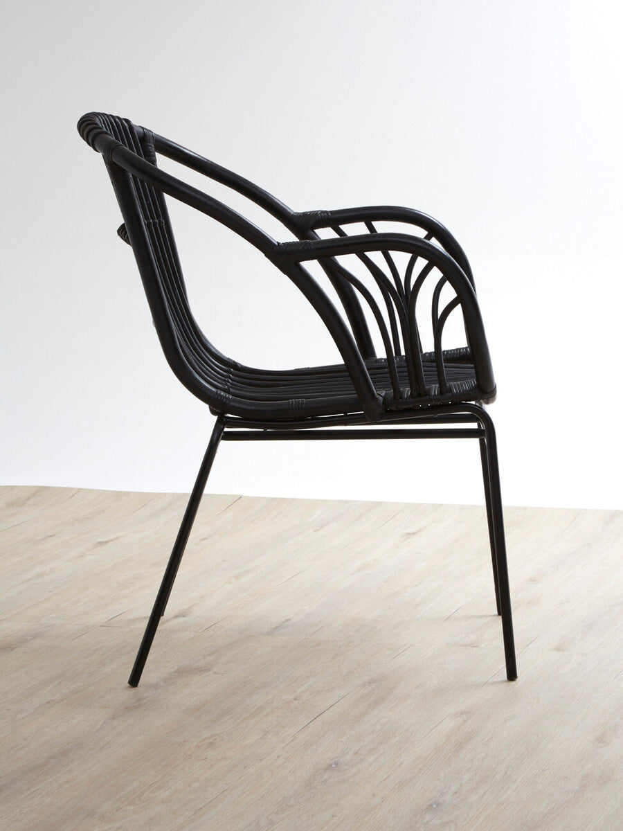 Orsina Lagom Black Natural Rattan Accent Chair with Raised Sides