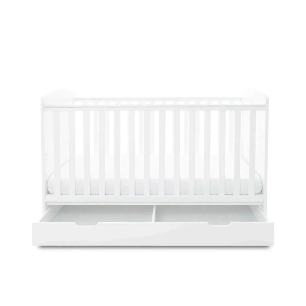 Ickle Bubba Coleby Classic Cot Bed & Under Drawer White - Premium Sprung Mattress
