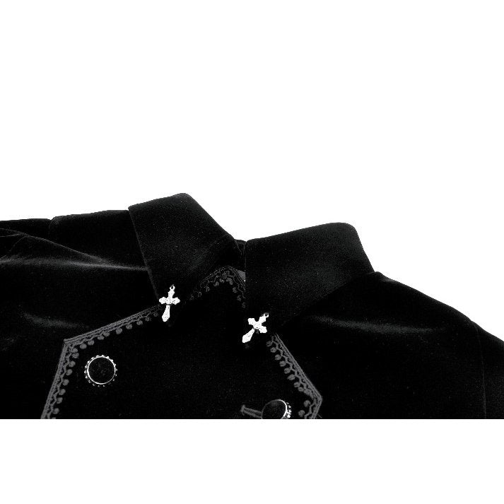 Dark in Love Lilith Officer Velvet Coat – Black Gothic High-Low Jacket