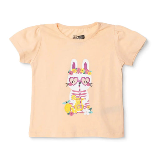 HelloBaby Girls T-shirt Animal Print Crew Neck Short Sleeve - Salmon