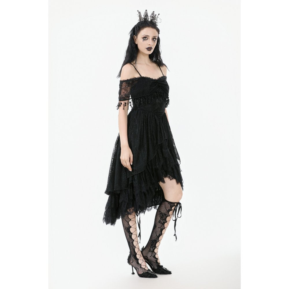 Dark in Love Soraya Gothic Lace High-Low Dress | Off-Shoulder Black