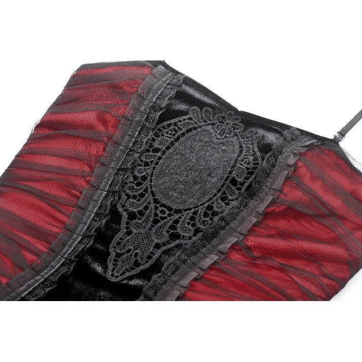 Dark in Love Lilith Goth Gown – Red & Black Velvet Mesh Panel Dress