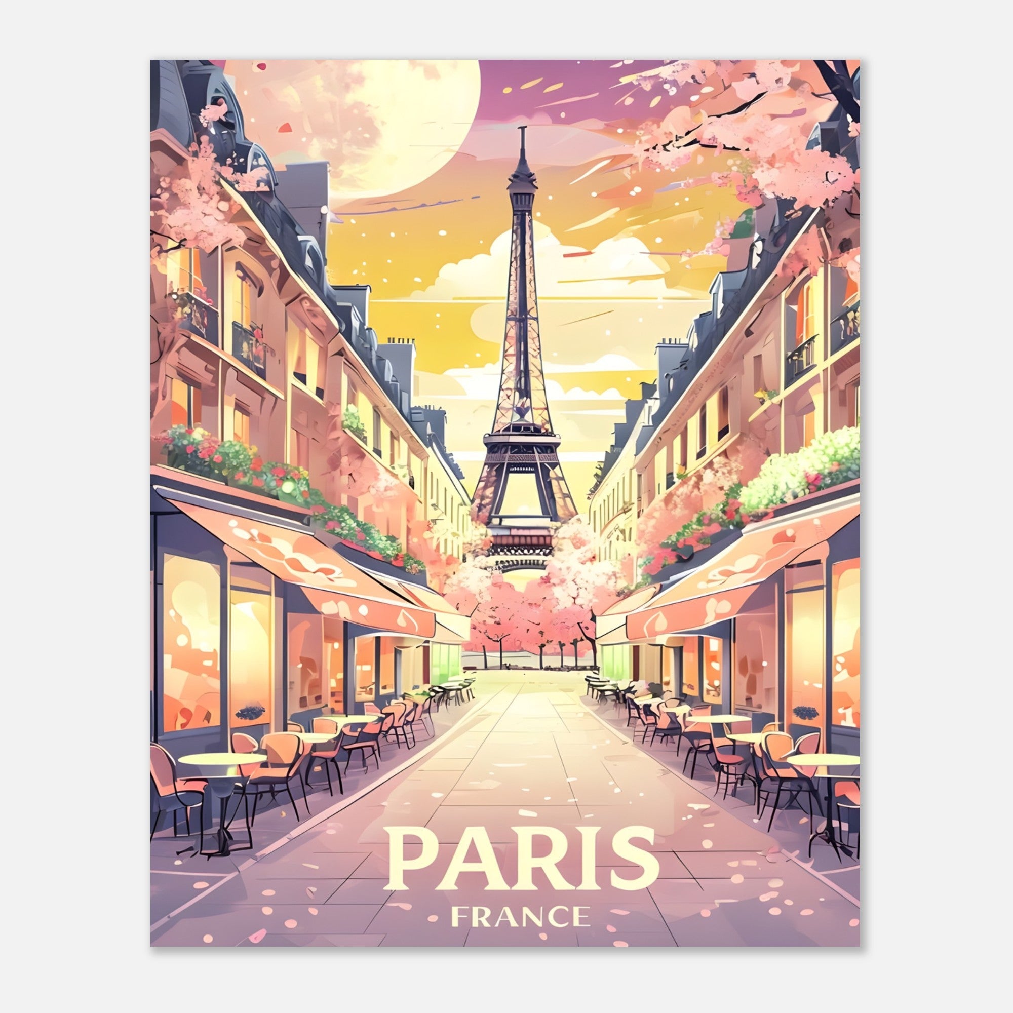 Paris Street Scene Wall Art - Eiffel Tower Sunset Print