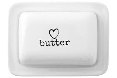 Orsina Charm White Dolomite Butter Dish with Heart Motif and Lid
