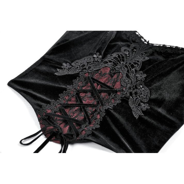 Dark in Love Gothic Black & Red Velvet Lace Corset with Straps