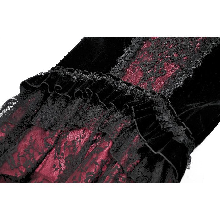 Dark in Love Gothic Velvet Mermaid Skirt – Elegant Red Lace Trim