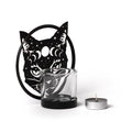 Alchemy Gothic Celestial Cat Tealight Holder – Black Iron Moon Decor