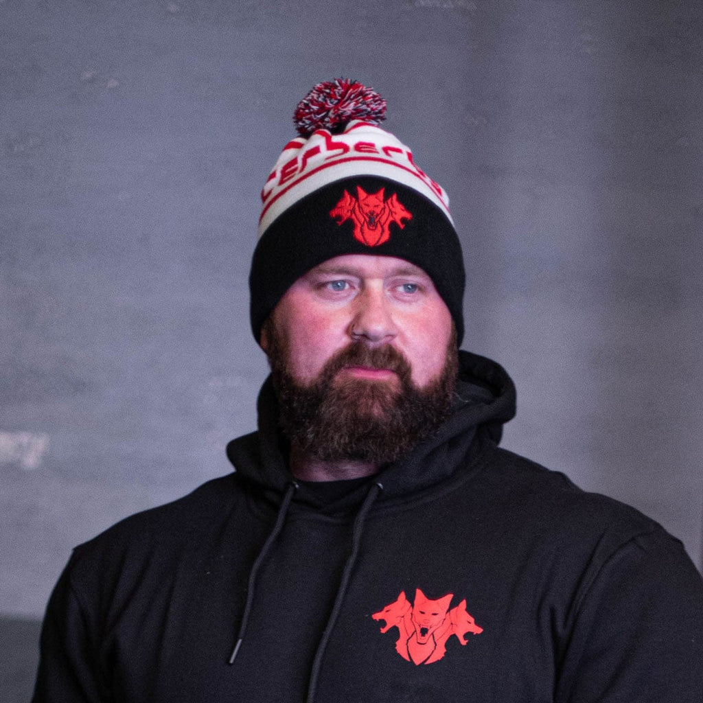 CERBERUS Strength Alpine Bobble Beanie – White Acrylic Knit Winter Hat