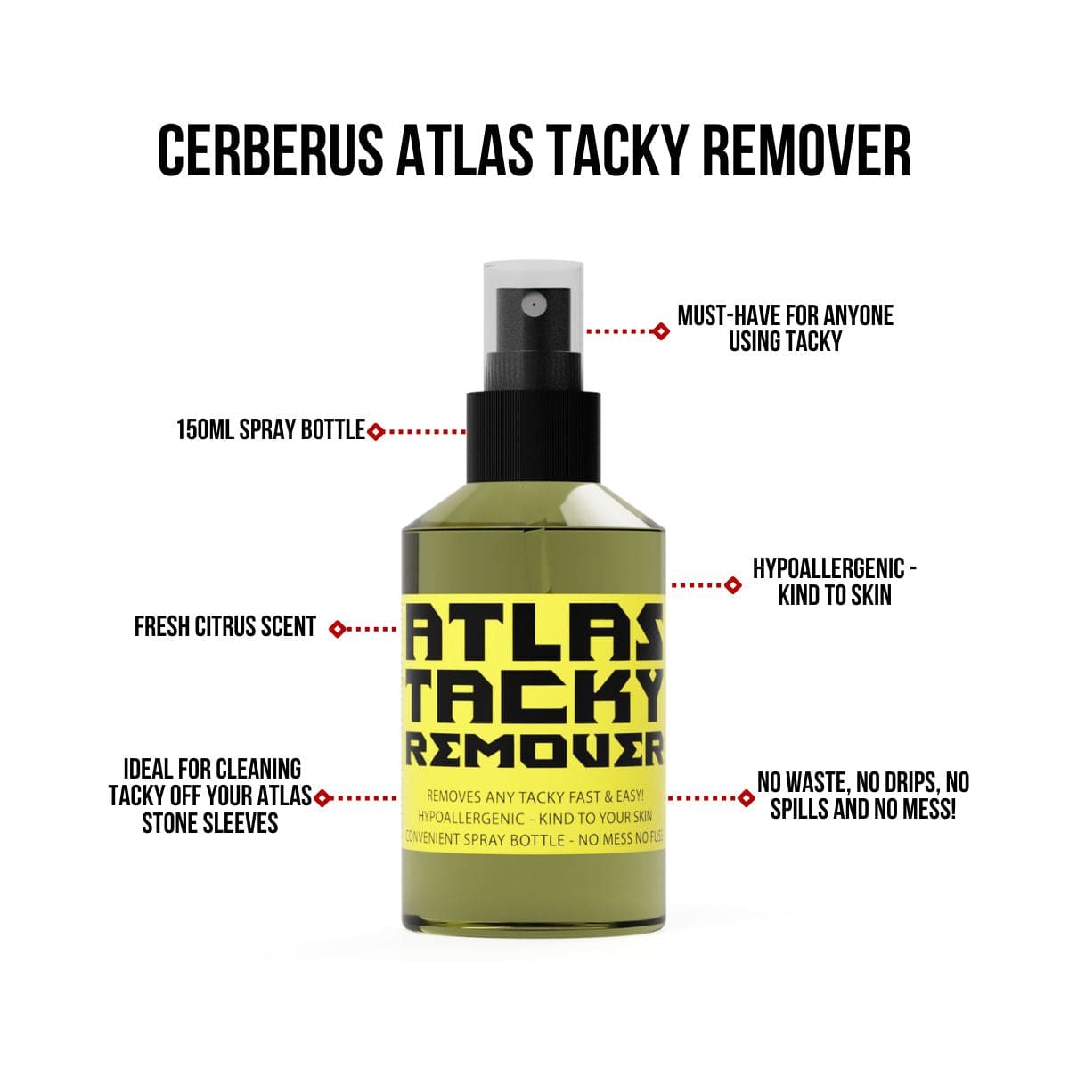 CERBERUS Strength Atlas Tacky Remover – 150ml Citrus Scent Spray