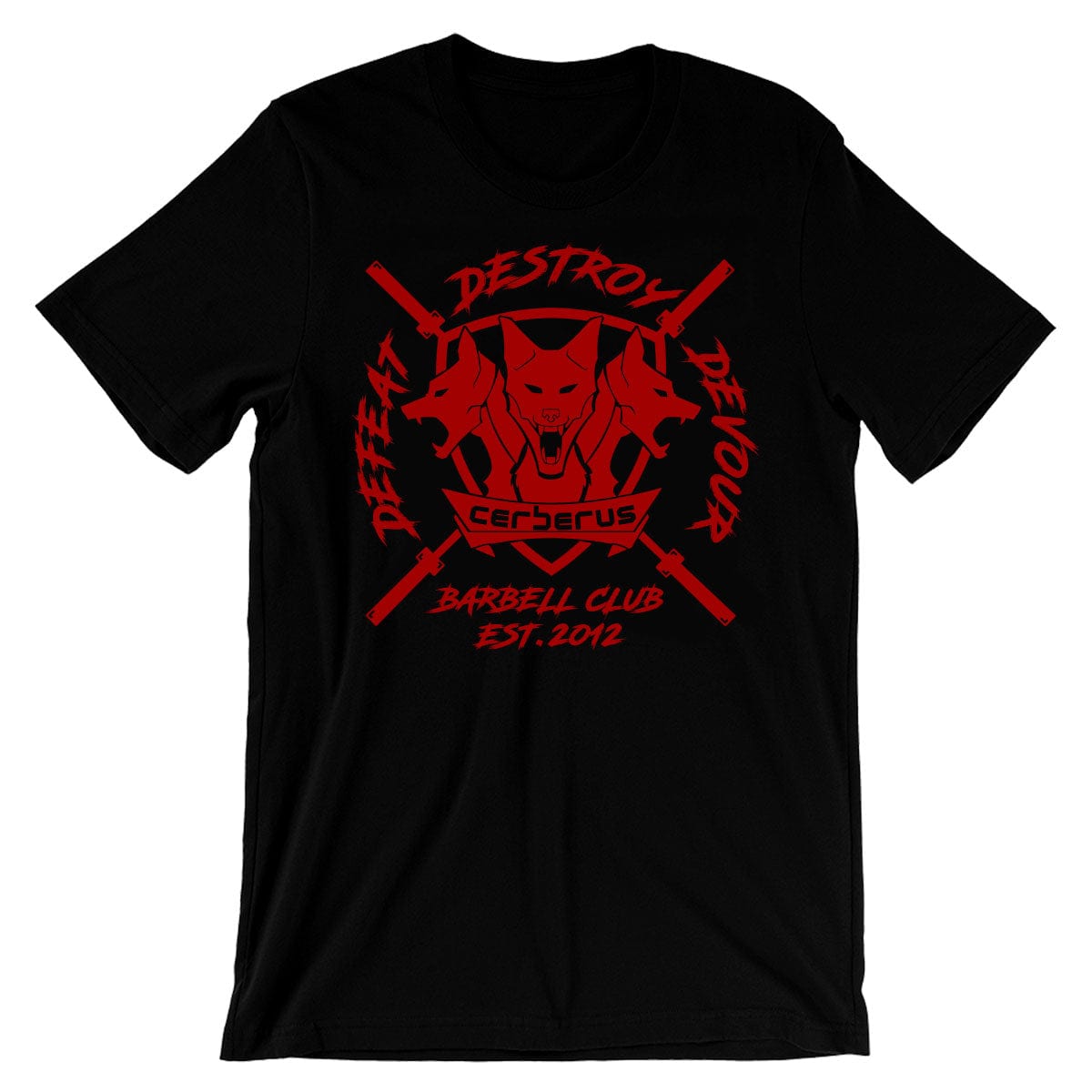 CERBERUS Strength Barbell Club T-Shirt – Black Cotton Gym Tee