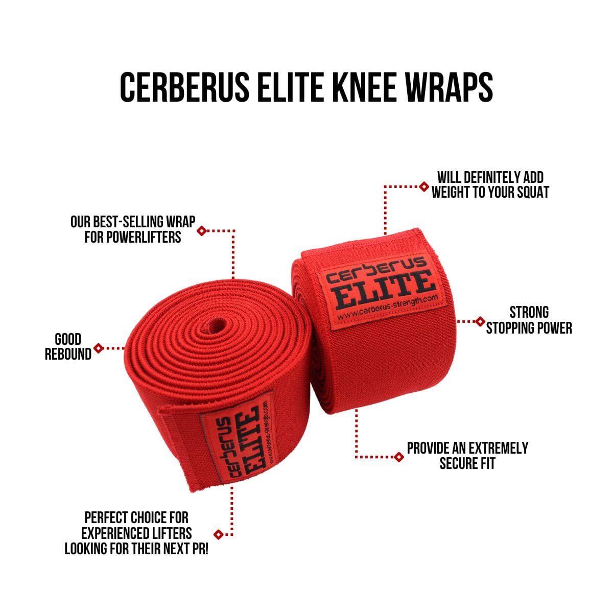 CERBERUS Strength Elite Knee Wraps – Stiff Powerlifting Support