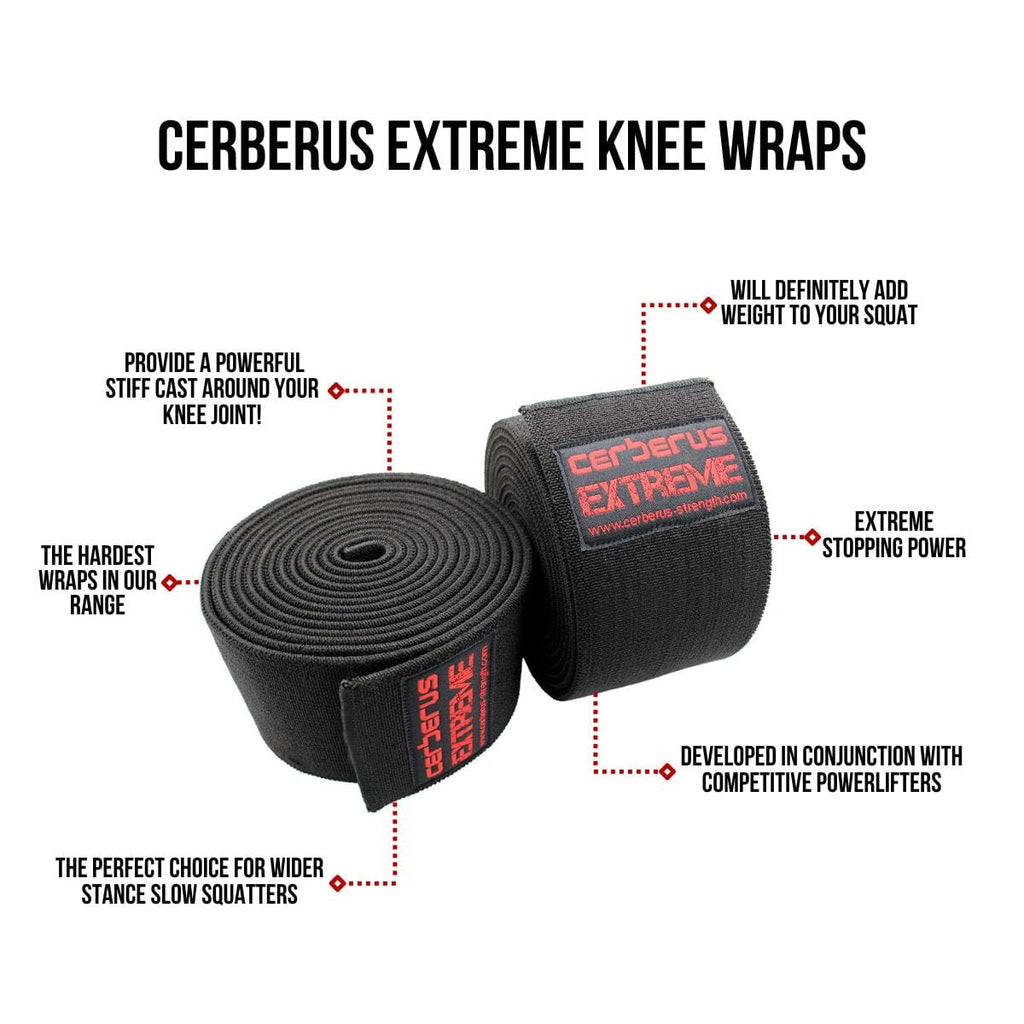 Cerberus Strength Extreme Knee Wraps – Stiff Woven Elastic Support