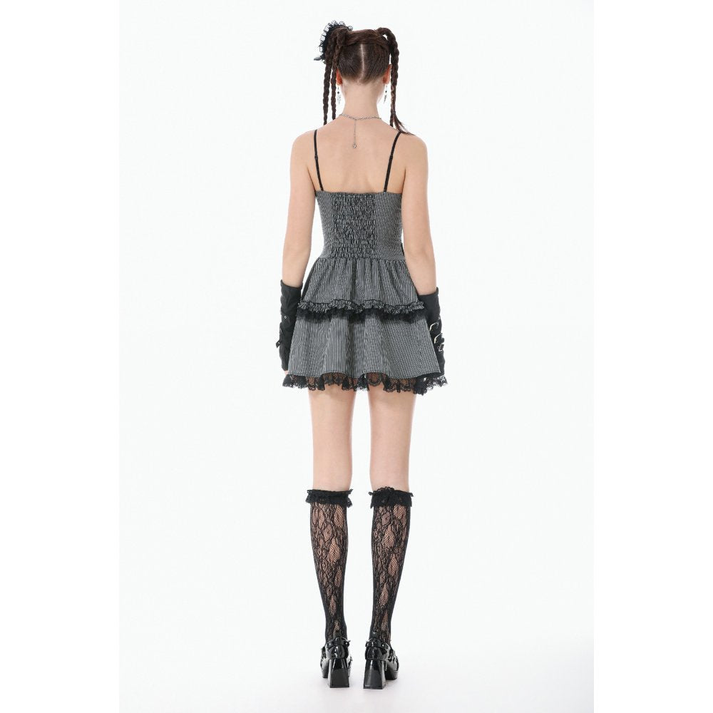 Dark in Love Pinstripe Gothic Mini Dress – Striped Lolita Style