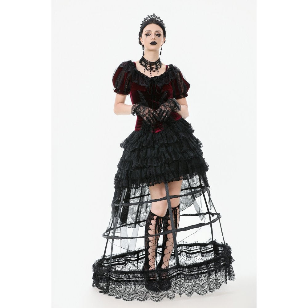 Dark in Love Gothic Hoop Cage Skirt with Lace Trim - Black