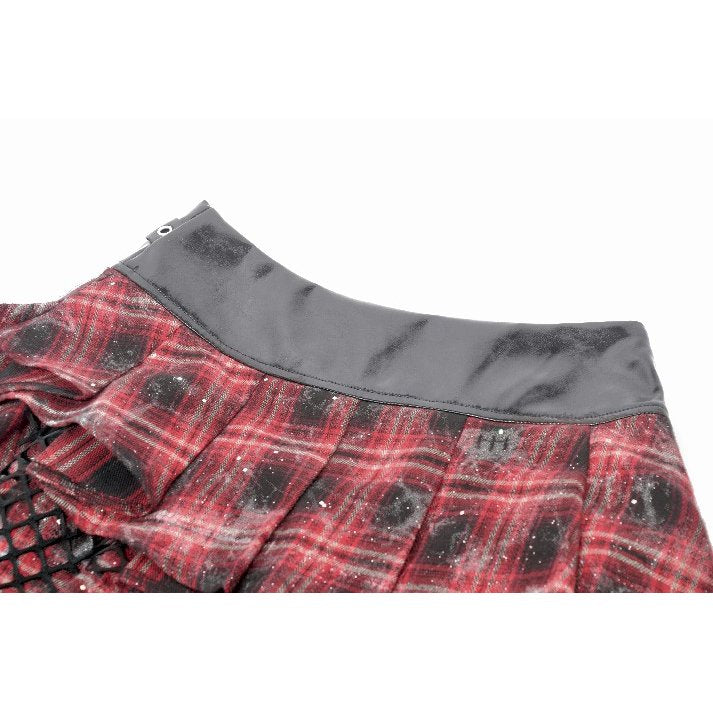 Dark in Love Linnea Red Plaid and Mesh Layered Punk Mini Skirt