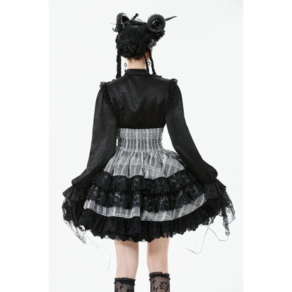 Dark in Love Hexa Layered Tartan Mini Skirt – Gothic Black Lace Punk