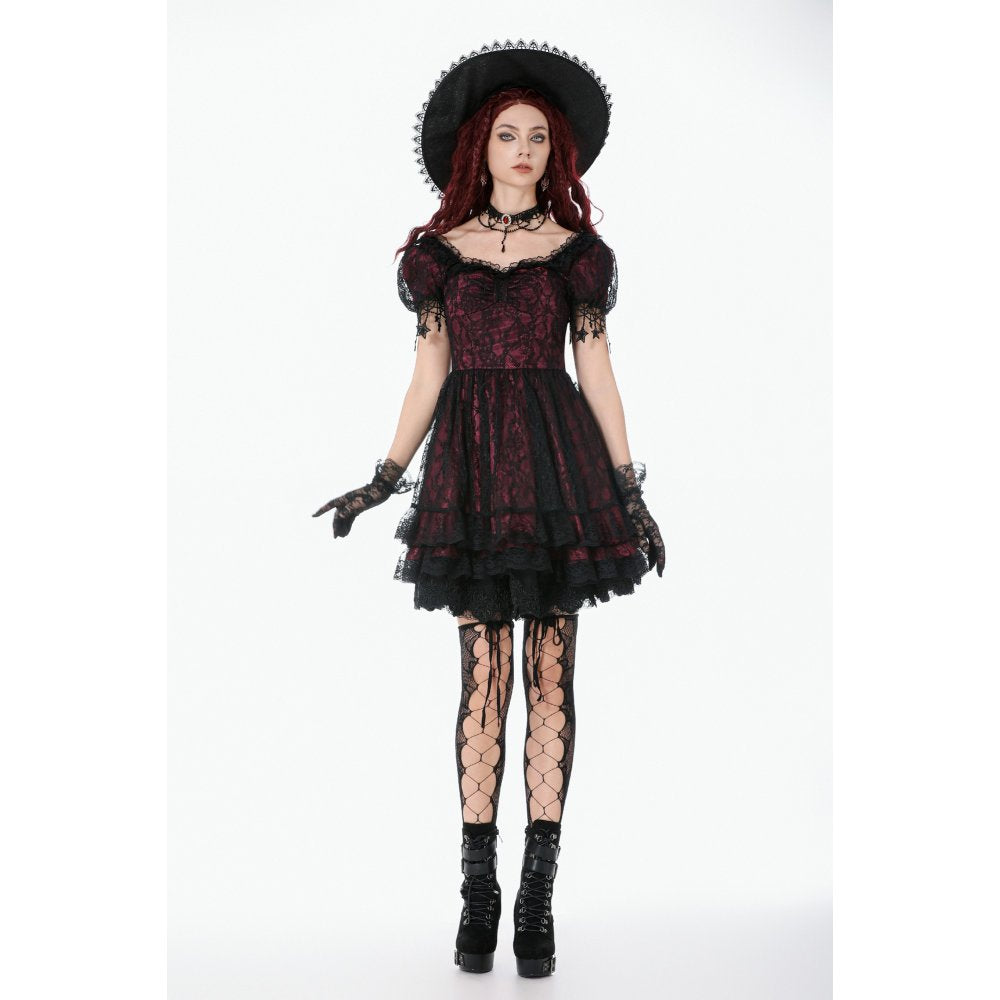 Dark in Love Red Black Lace Princess Dress with Star Charms