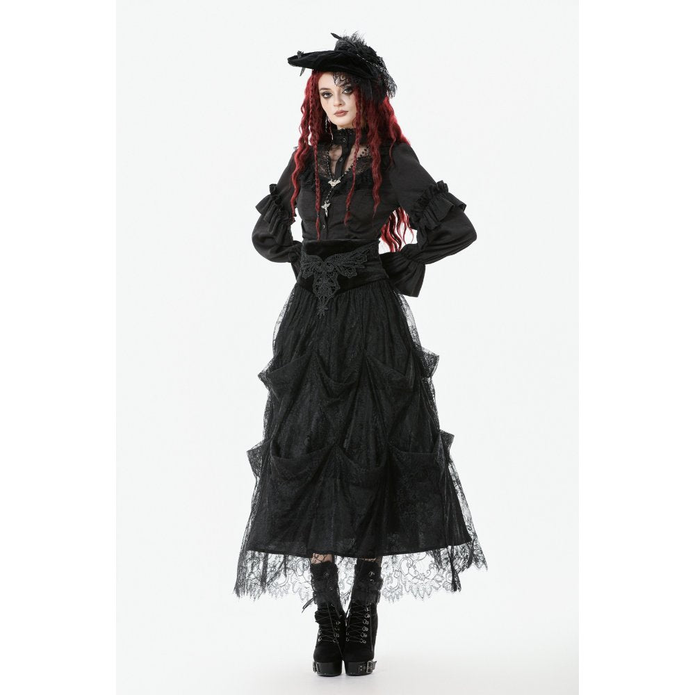 Dark in Love Gloriana Gothic Black Tulle and Lace Draped Maxi Skirt