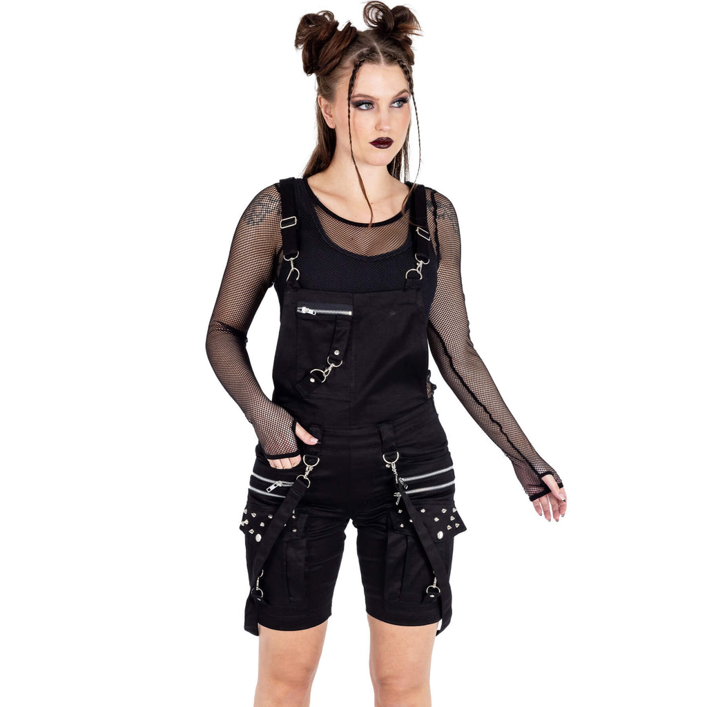 Chemical Black Trinity Dungaree Shorts – Gothic Spike Studded Cotton