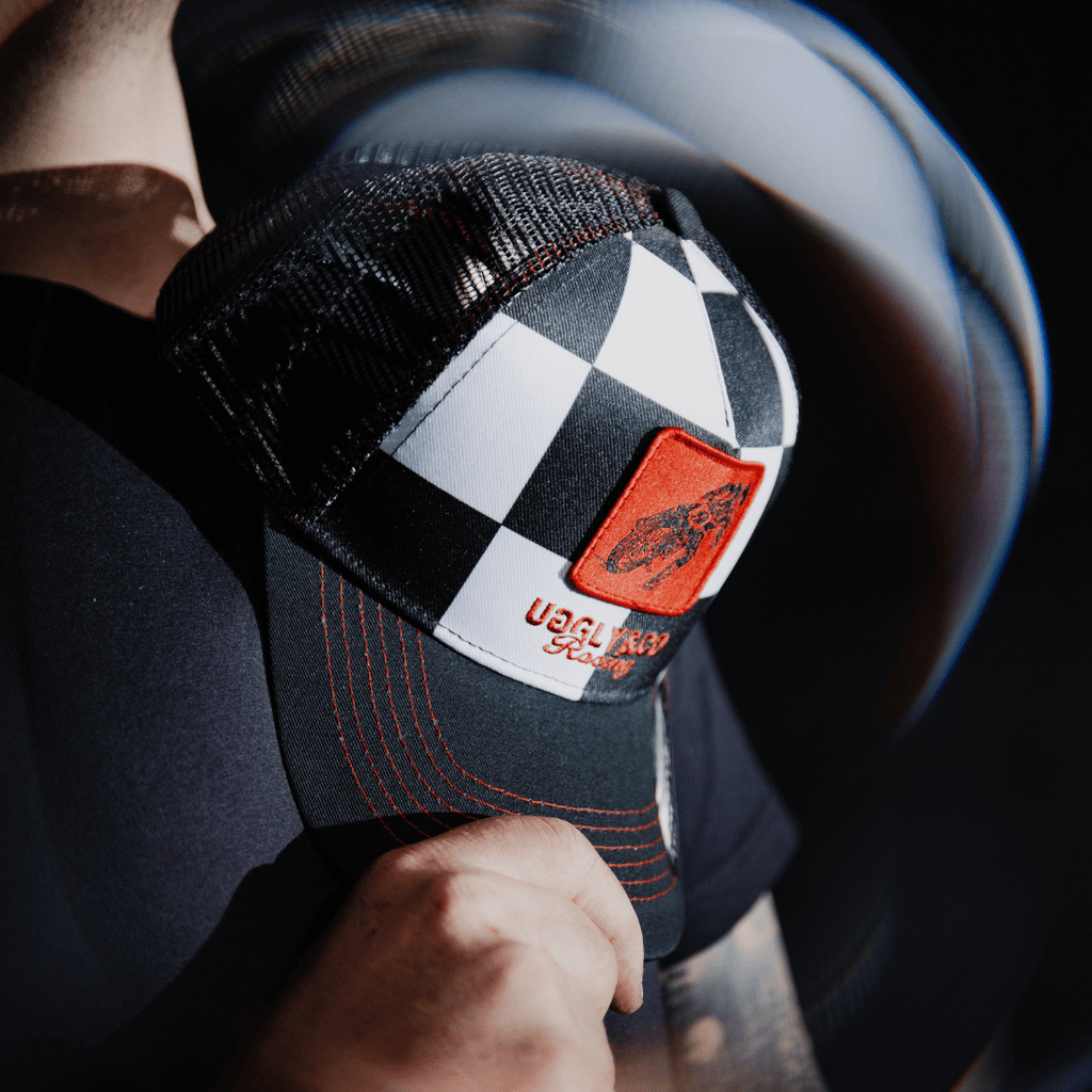 Uggly & Co Chequered Flat Track Trucker Hat – Racing Mesh Cap