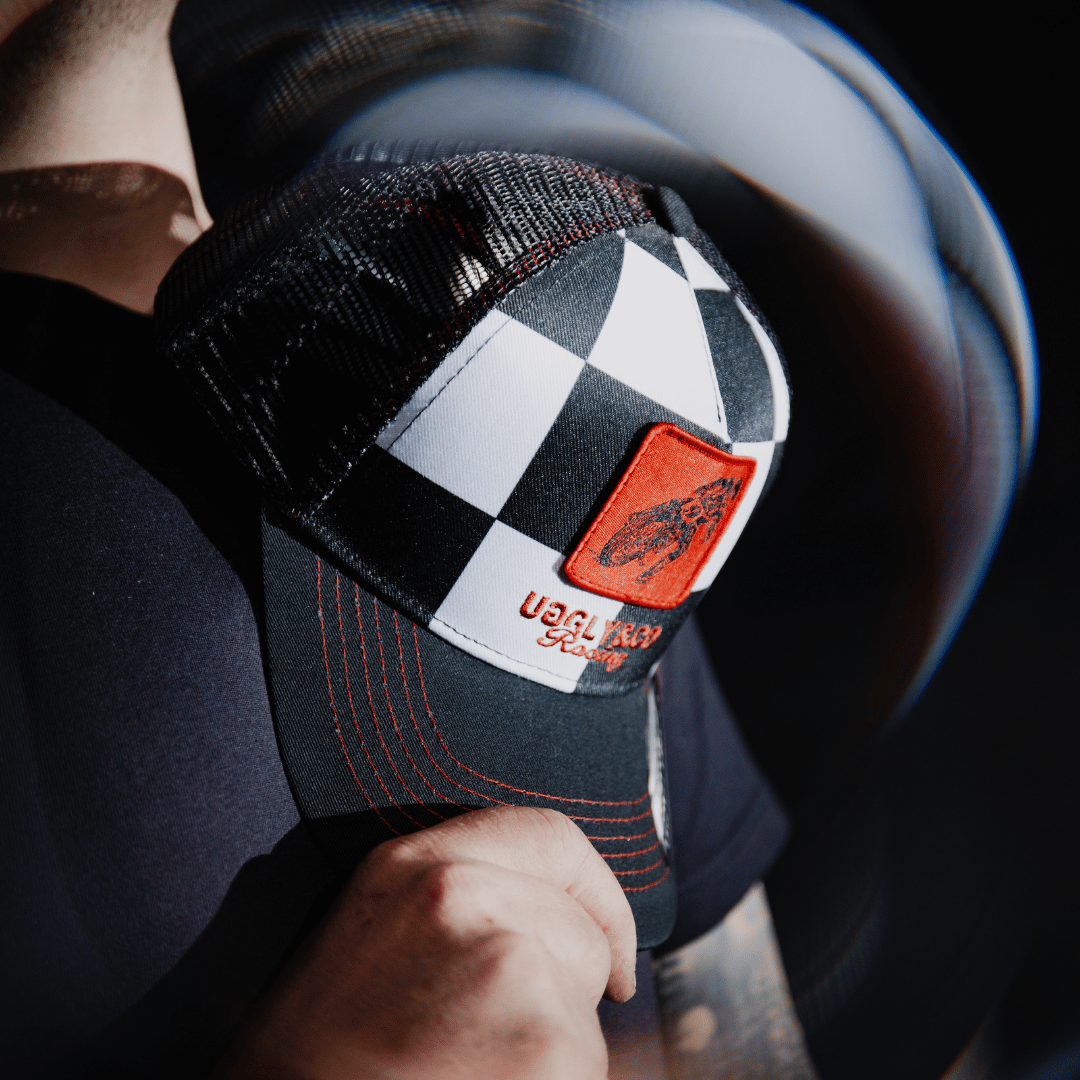 Uggly & Co Chequered Flat Track Trucker Hat – Racing Mesh Cap