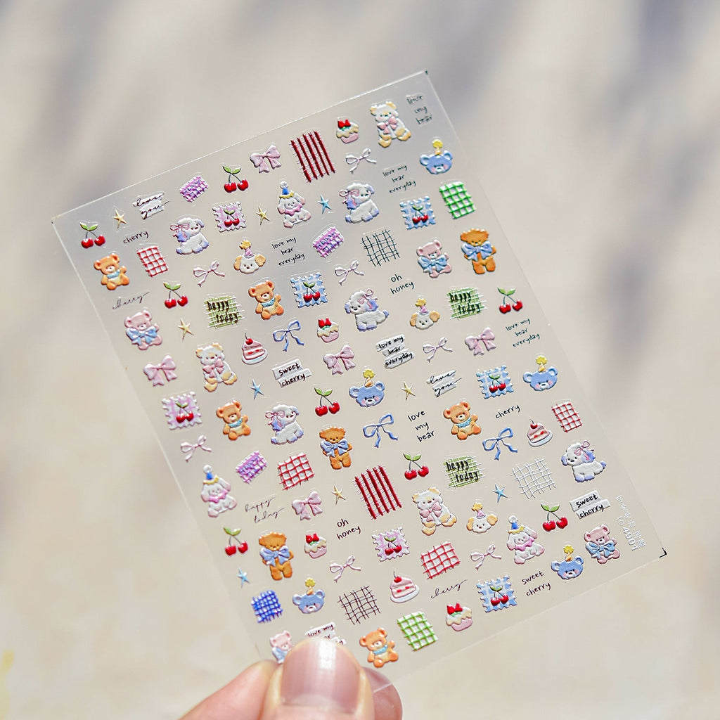 Cherry Bear Nail Deco Stickers | LuLuFun Studio Cute DIY Nail Art Decals