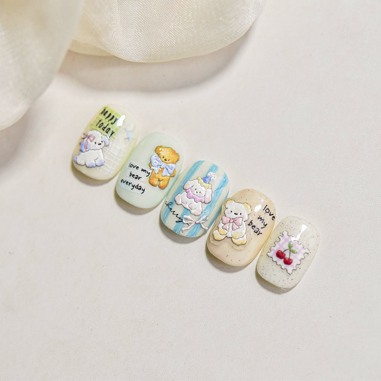 Cherry Bear Nail Deco Stickers | LuLuFun Studio Cute DIY Nail Art Decals