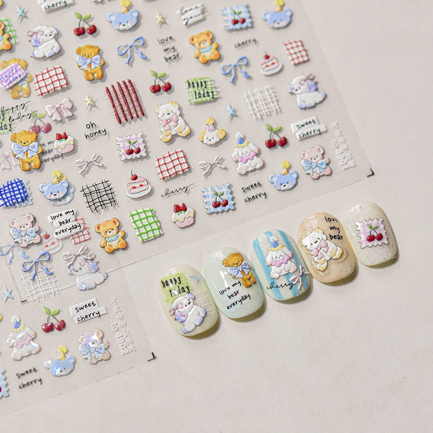 Cherry Bear Nail Deco Stickers | LuLuFun Studio Cute DIY Nail Art Decals