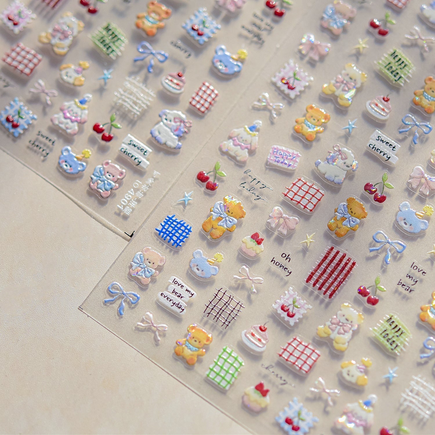 Cherry Bear Nail Deco Stickers | LuLuFun Studio Cute DIY Nail Art Decals