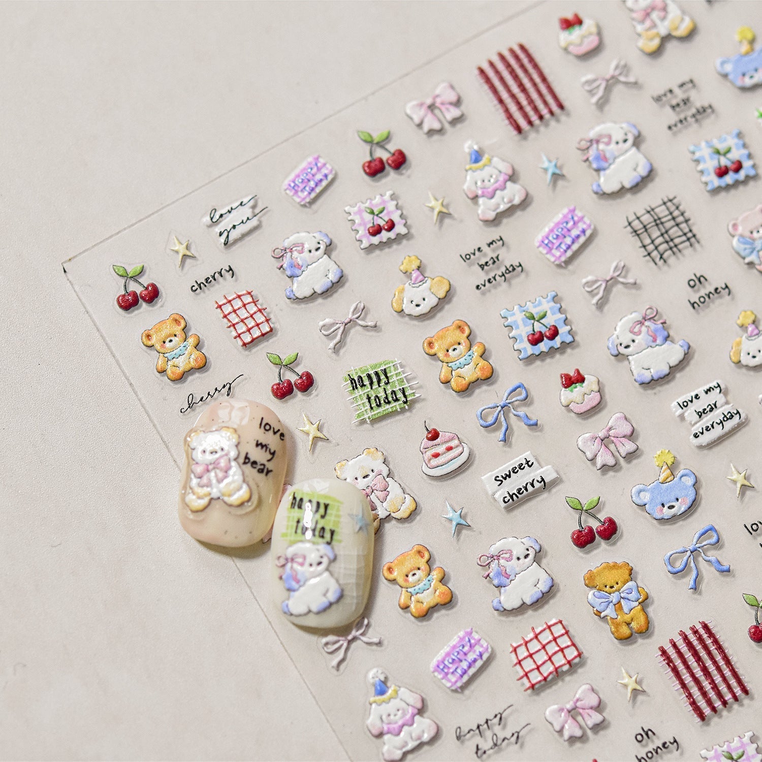Cherry Bear Nail Deco Stickers | LuLuFun Studio Cute DIY Nail Art Decals