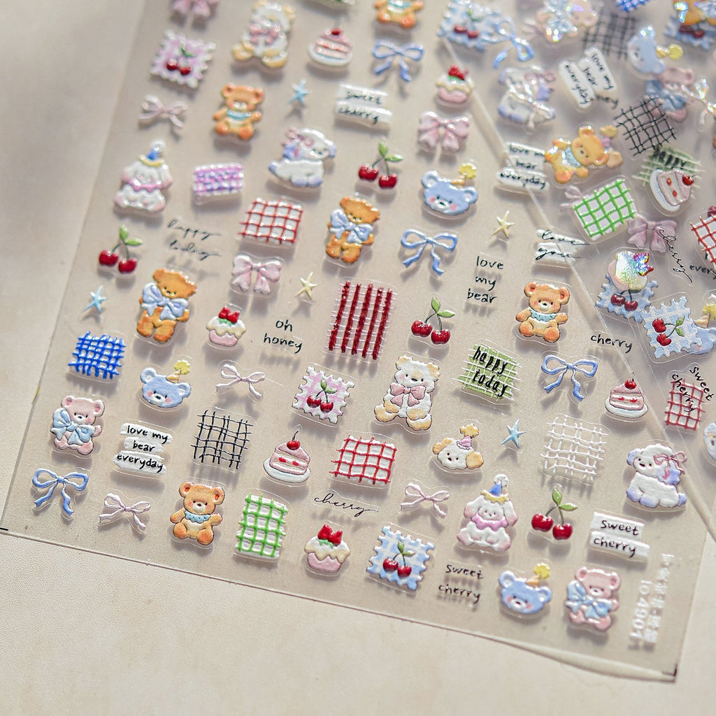 Cherry Bear Nail Deco Stickers | LuLuFun Studio Cute DIY Nail Art Decals