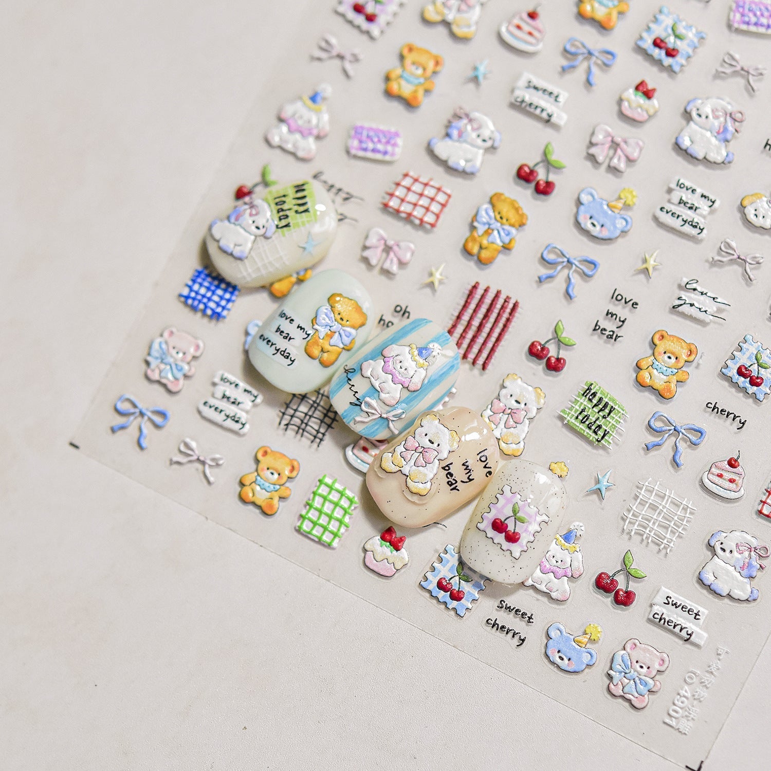 Cherry Bear Nail Deco Stickers | LuLuFun Studio Cute DIY Nail Art Decals