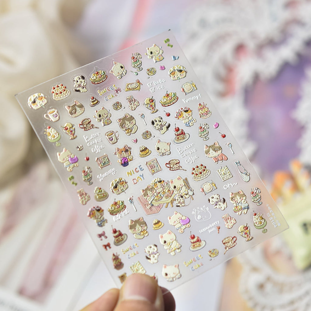 LuLuFun Studio Cherry Cake & Kitty Nail Deco Stickers - DIY Nail Art